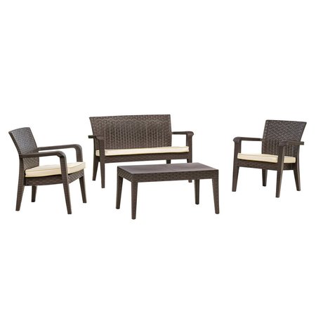 RAINBOW OUTDOOR Alaska 4 Piece Seating Set with Cushions-Brown RBO-ALASKA-BRW-4PC-CUSH-CRM